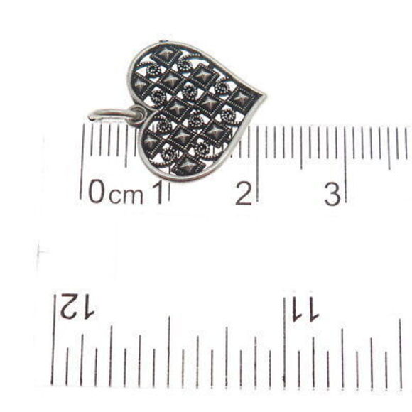 925 Sterling Silver Vintage Heart Filigree Oxidized Charm Pendant - Picture 3 of 6